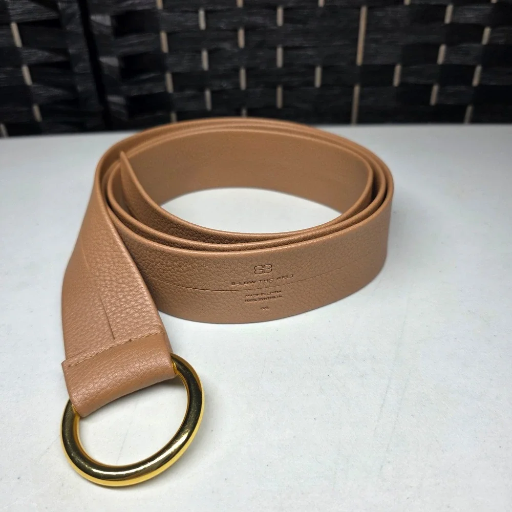 B-Low The Belt Women Tan Pebbled Vegan Leather O-Ring Buckle Belt One Size